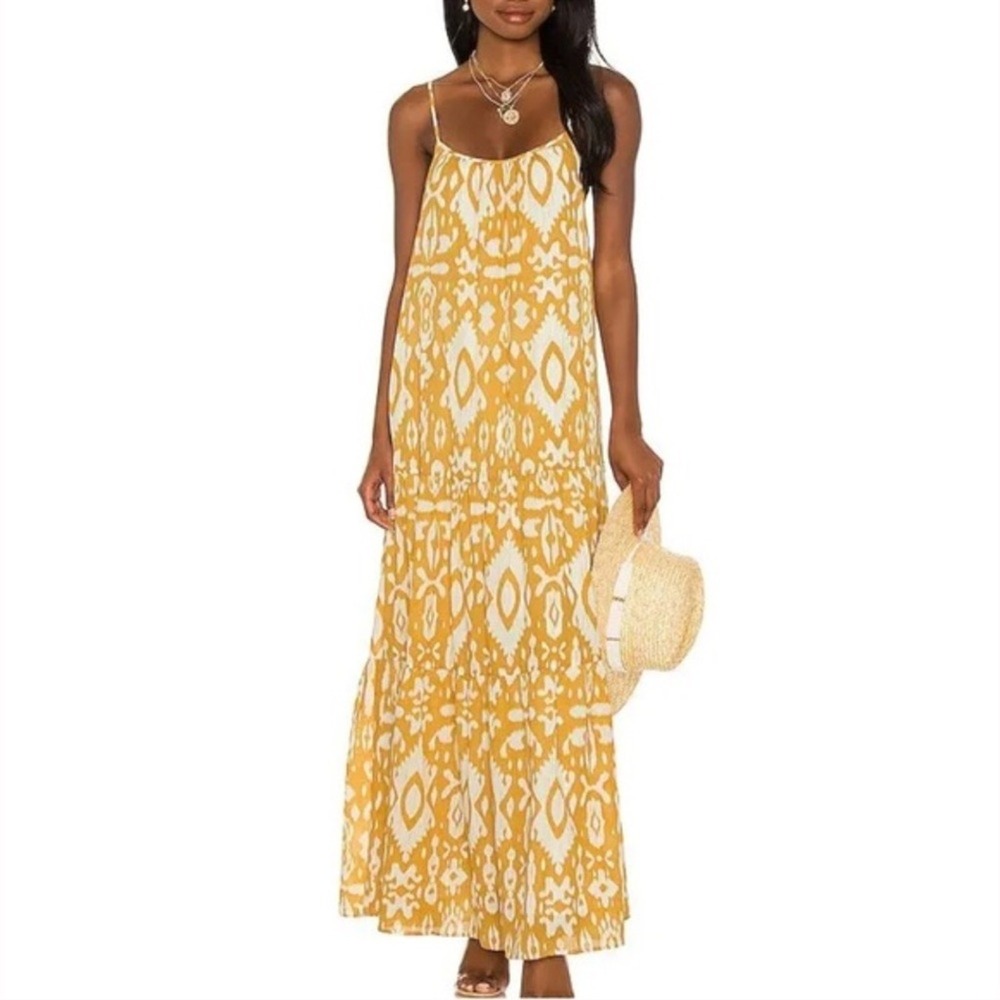 BB Dakota Turtle Island Maxi Dress Womens S Yellow Ikat Boho Coastal Beachy